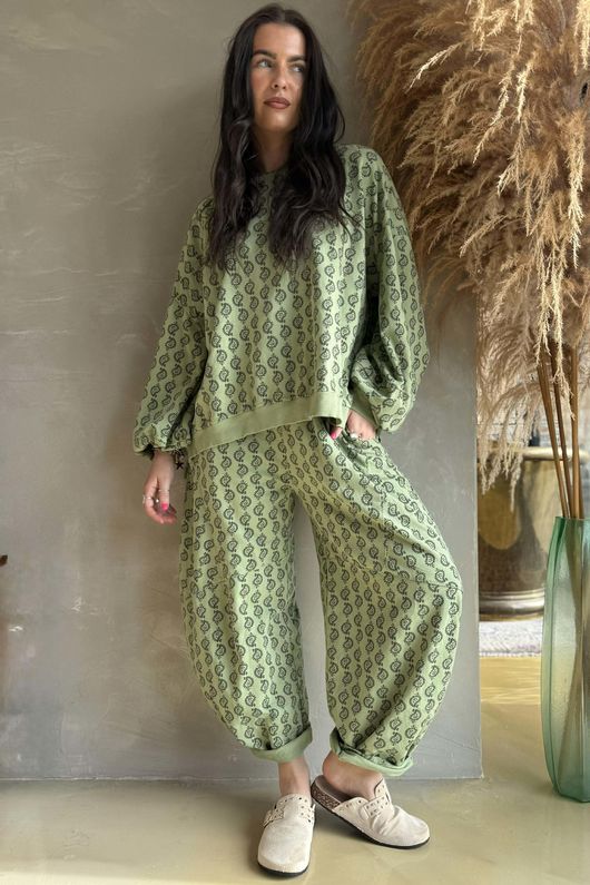 Indira Lantern Sleeve Sweatshirt Matcha & Moss